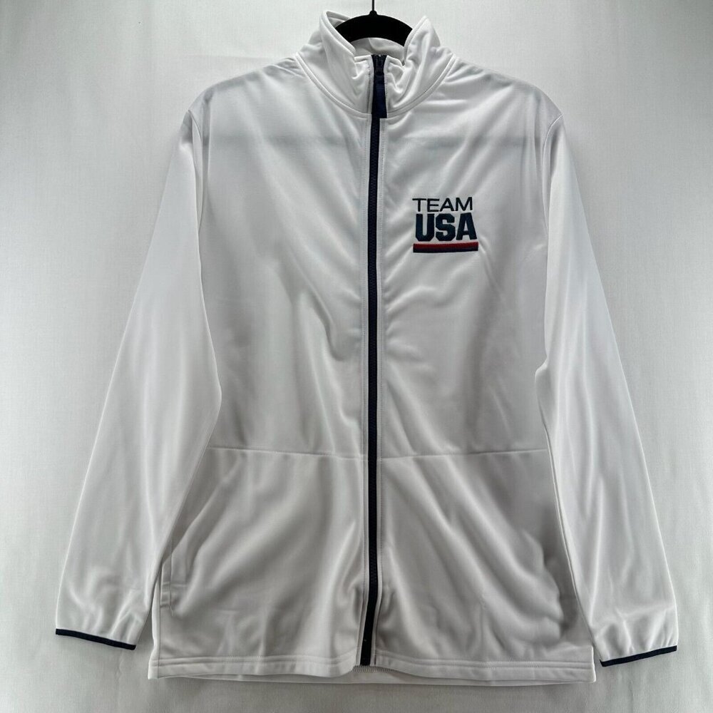 TEAM USA Olympic Jacket Adult Size M BDA Track Performance Full Zip White